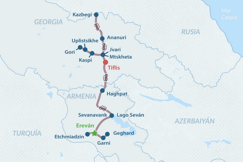 Maravillosa Semana Santa en Armenia y Georgia 2026 - en Español Mapa