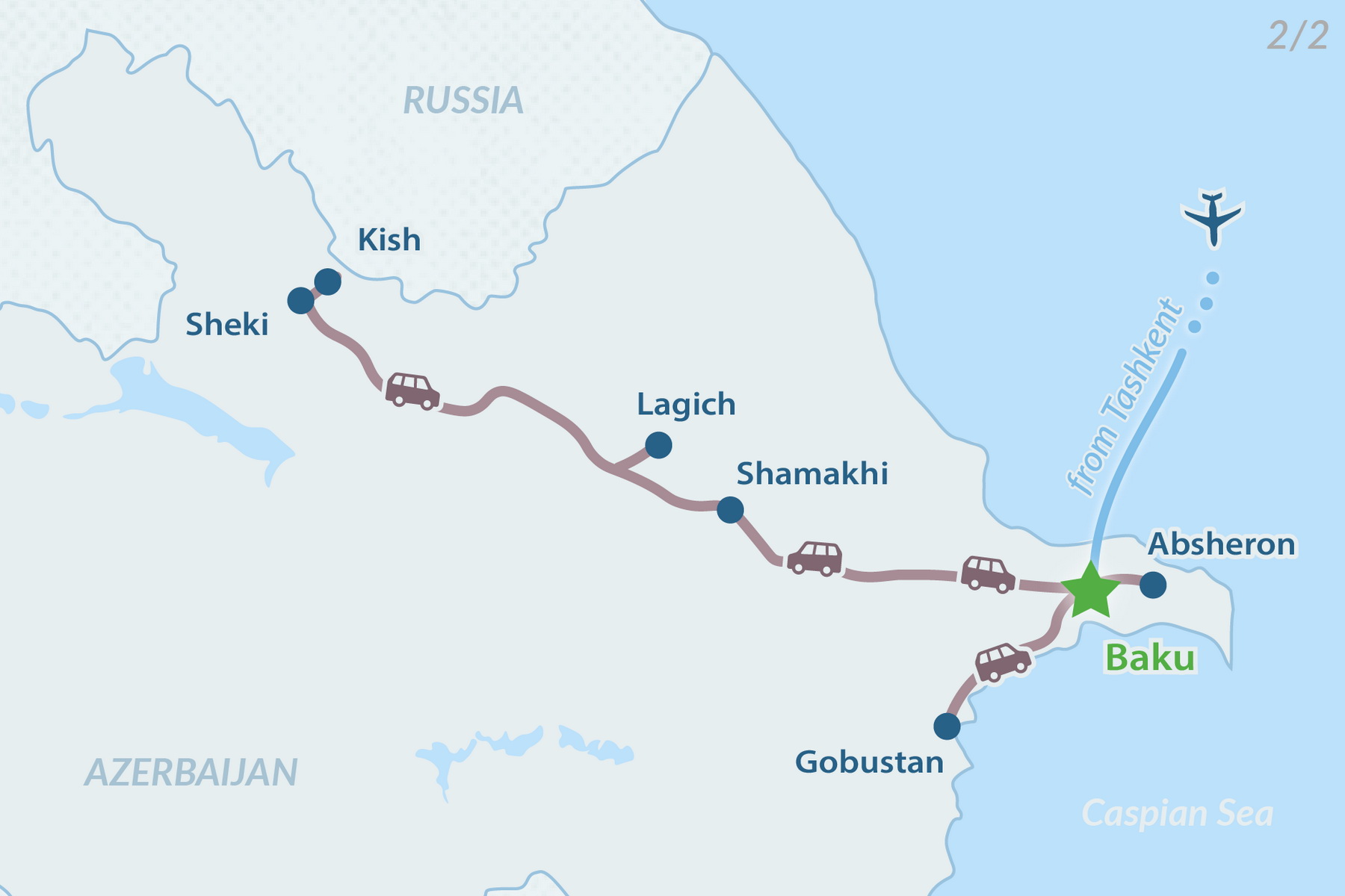 Tour Uzbekistán y Azerbaiyán de 10 días Mapa 2