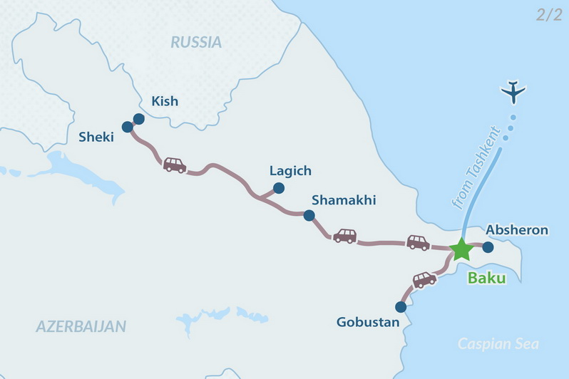 Tour Uzbekistán y Azerbaiyán de 10 días Mapa 2