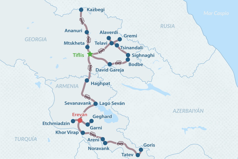 Viaje a Georgia y Armenia de 11 días - en Español Mapa