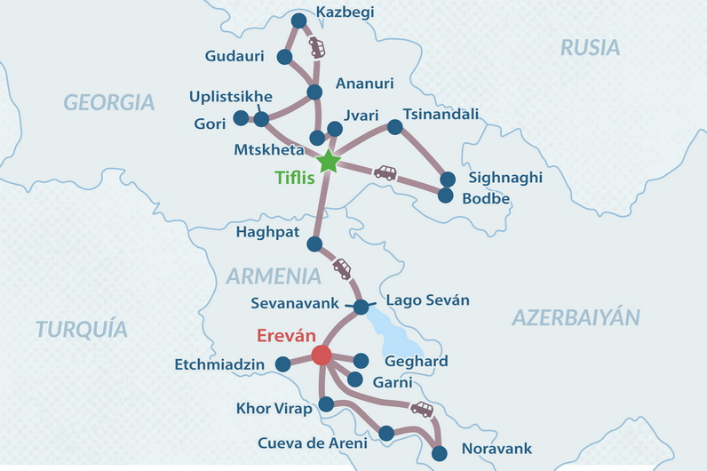 Circuito Grupal por Georgia y Armenia de 11 días - en Español Mapa