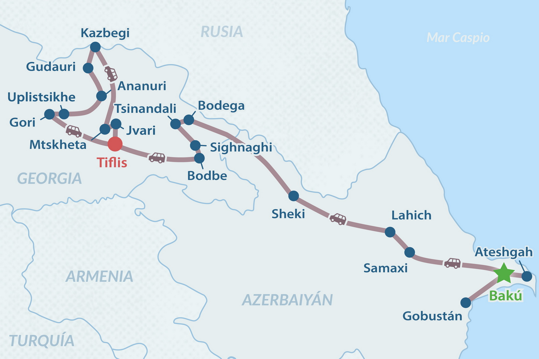 Viaje Grupal a Azerbaiyán y Georgia de 12 días - en Español Mapa