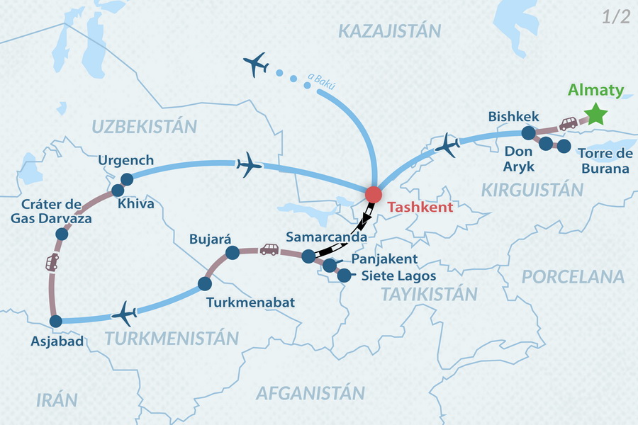 Circuito Grupal de 29 días por la Ruta de la Seda 2026-2027 - en Español Mapa