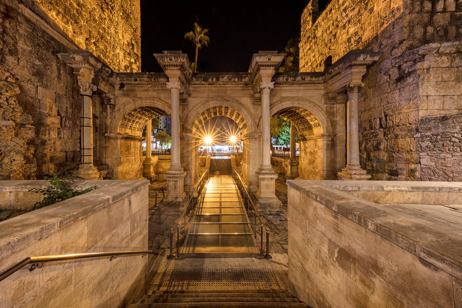 Hadrian's Gate (Hadrian Kapısı) at Night, Antalya