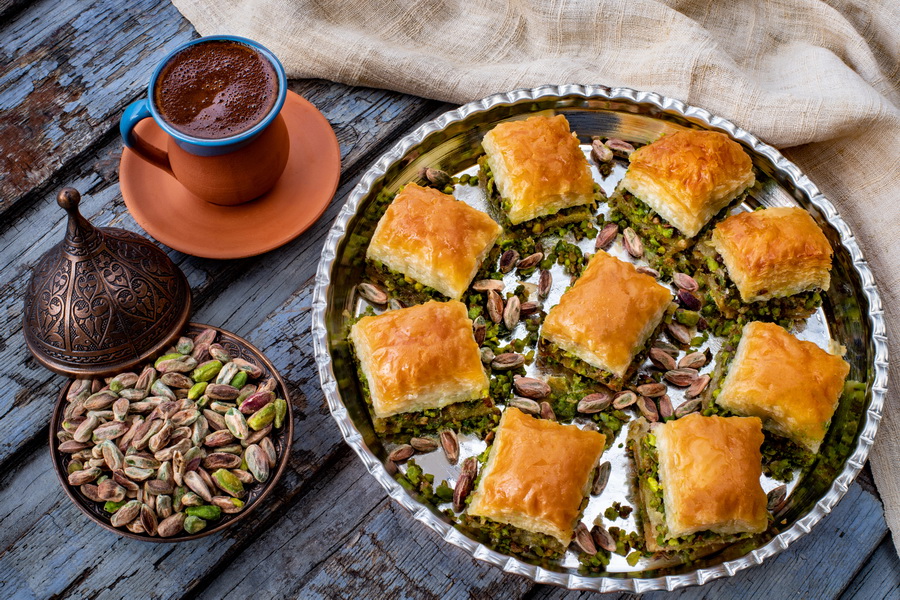 Pistachio-laden Baklava, Gaziantep, Southeastern Anatolia Region