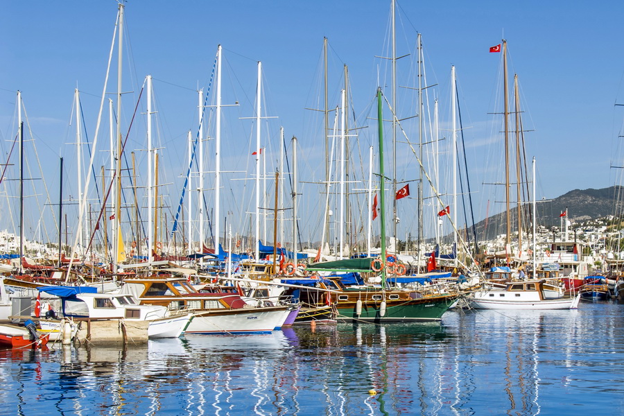 Sailboats at the Bodrum Marina in Turkey