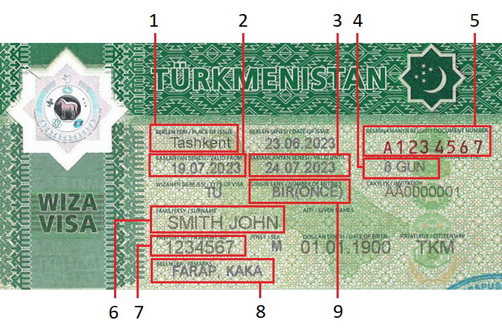 Образец визы В Туркменистан