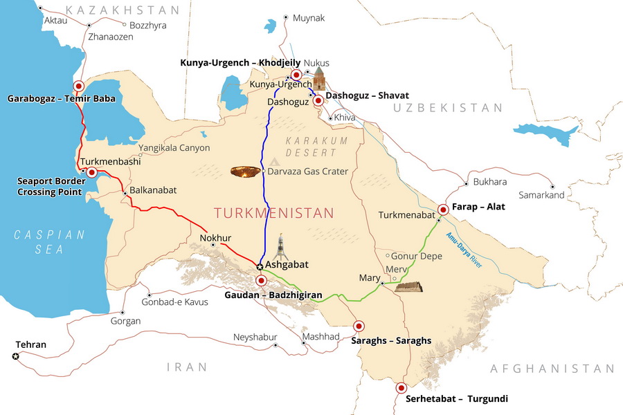 Map of Transit Through Turkmenistan in Your Own Car