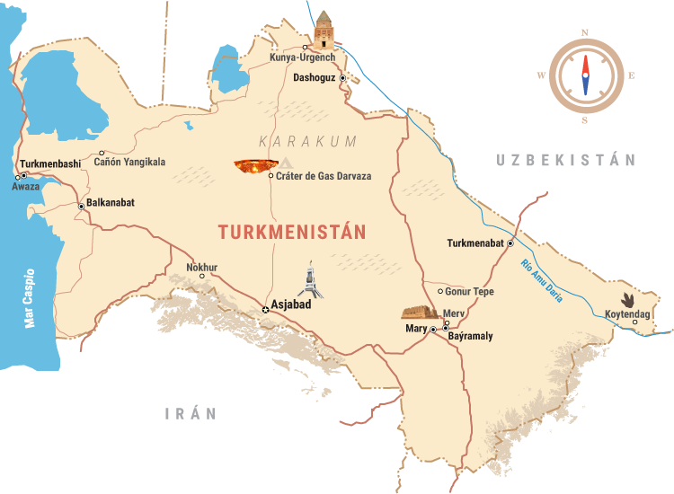 Mapa de Viaje de Turkmenistán