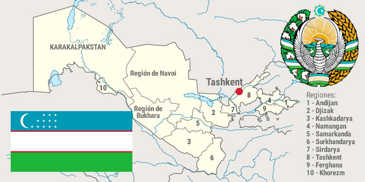 Mapa y Símbolos Nacionales de Uzbekistán