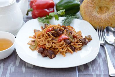 Fried Lagman, uzbek food