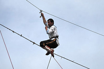 Darboz performance of rope-walkers, Uzbekistan