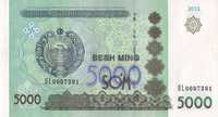 5000 soum, monnaie de l’Ouzbékistan