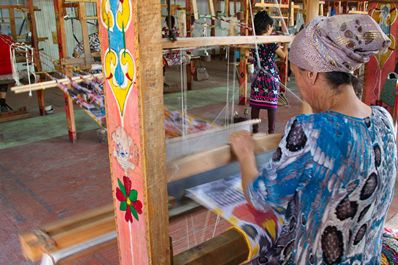 Manufacturing process in Yodgorlik Silk Factory, Margilan