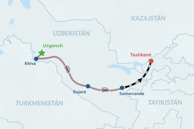 Uzbekistán desde Urgench a Tashkent 2026 - en Español Mapa