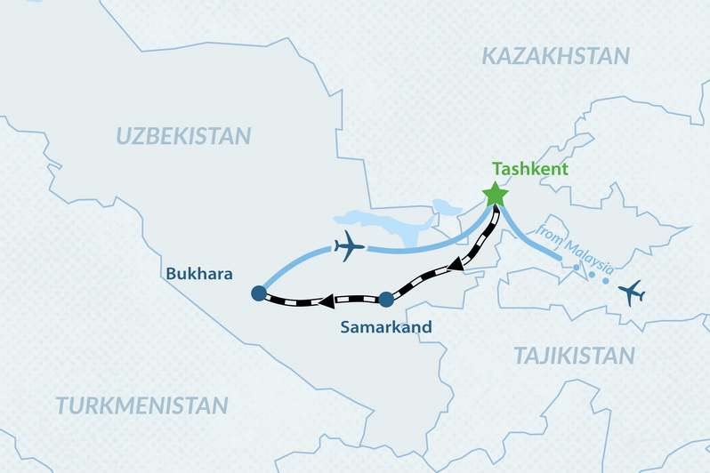5-day Express Uzbekistan Tour Package from Malaysia Map
