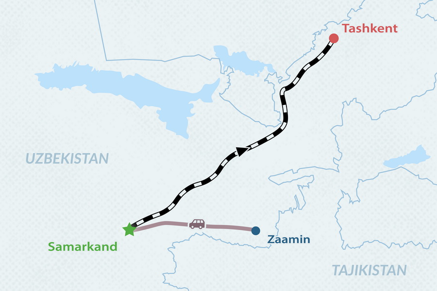 2-дневный тур в Заамин по пути из Самарканда в Ташкент Карта