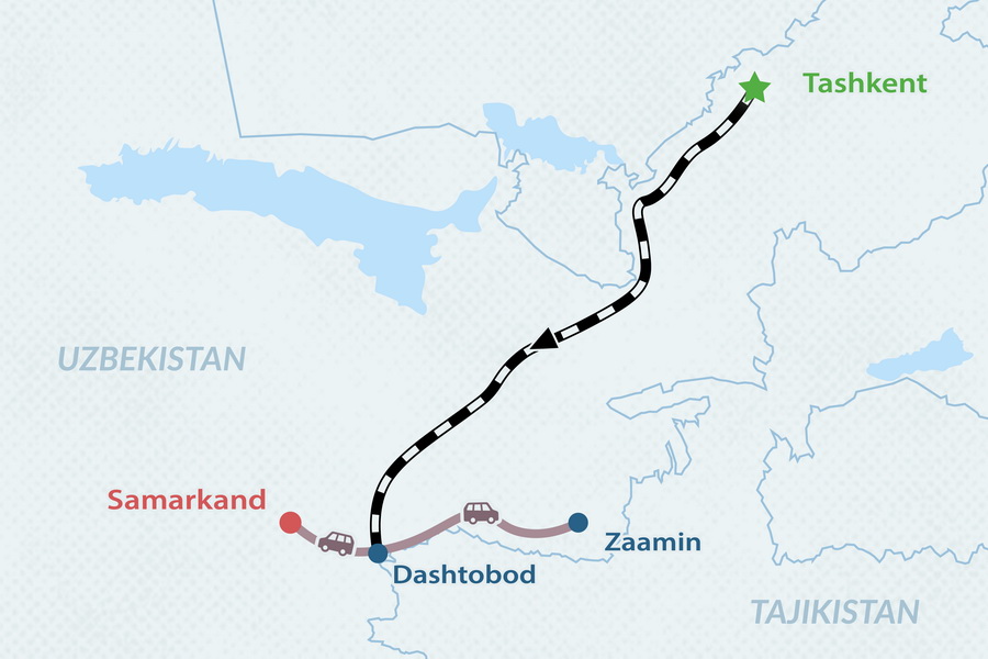 2-дневный тур в Заамин по пути из Ташкента в Самарканд Карта