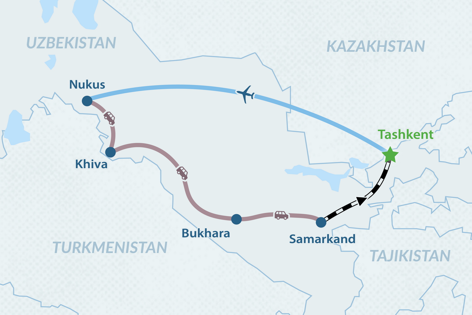 9-дневный тур классический Узбекистан и Каракалпакстан Карта
