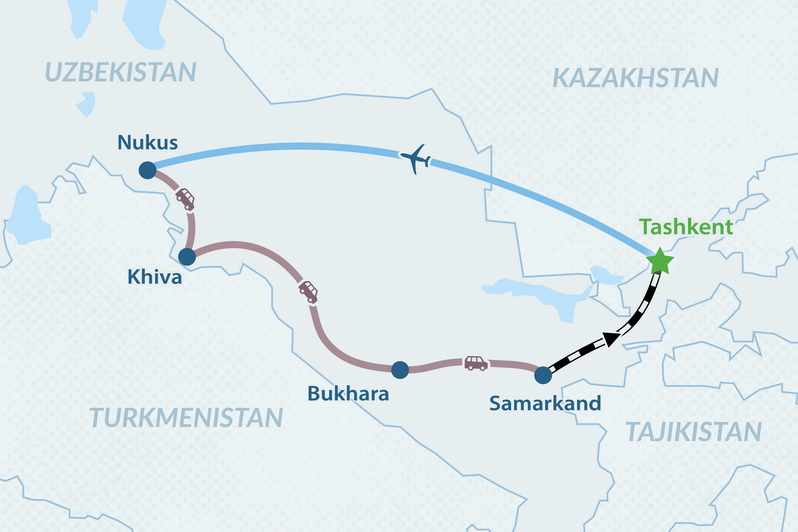 9-дневный тур классический Узбекистан и Каракалпакстан Карта