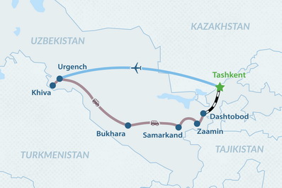 9-дневный классический тур в Узбекистан и Зааминские горы Карта