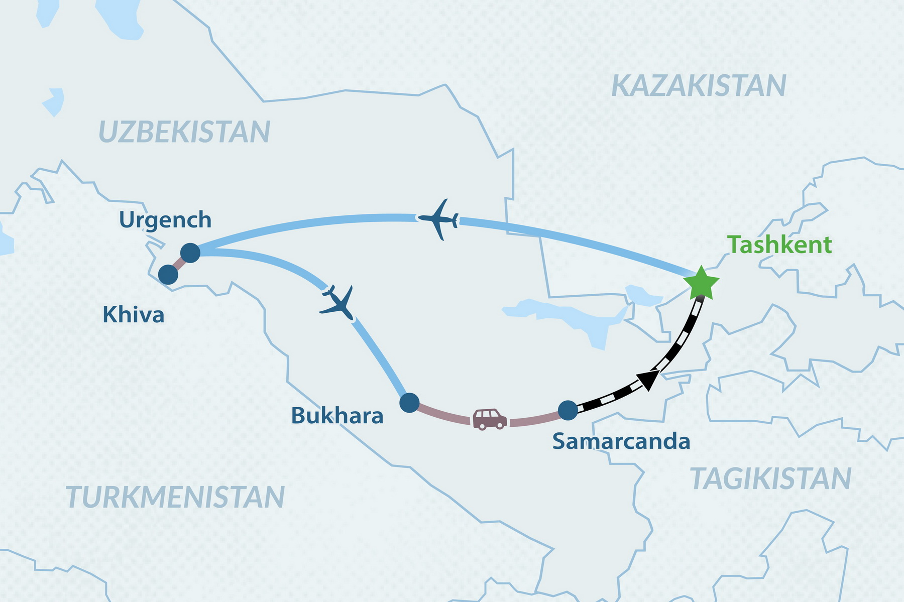 Viaggio di Gruppo Classico in Uzbekistan 2026 - in Italiano Mappa