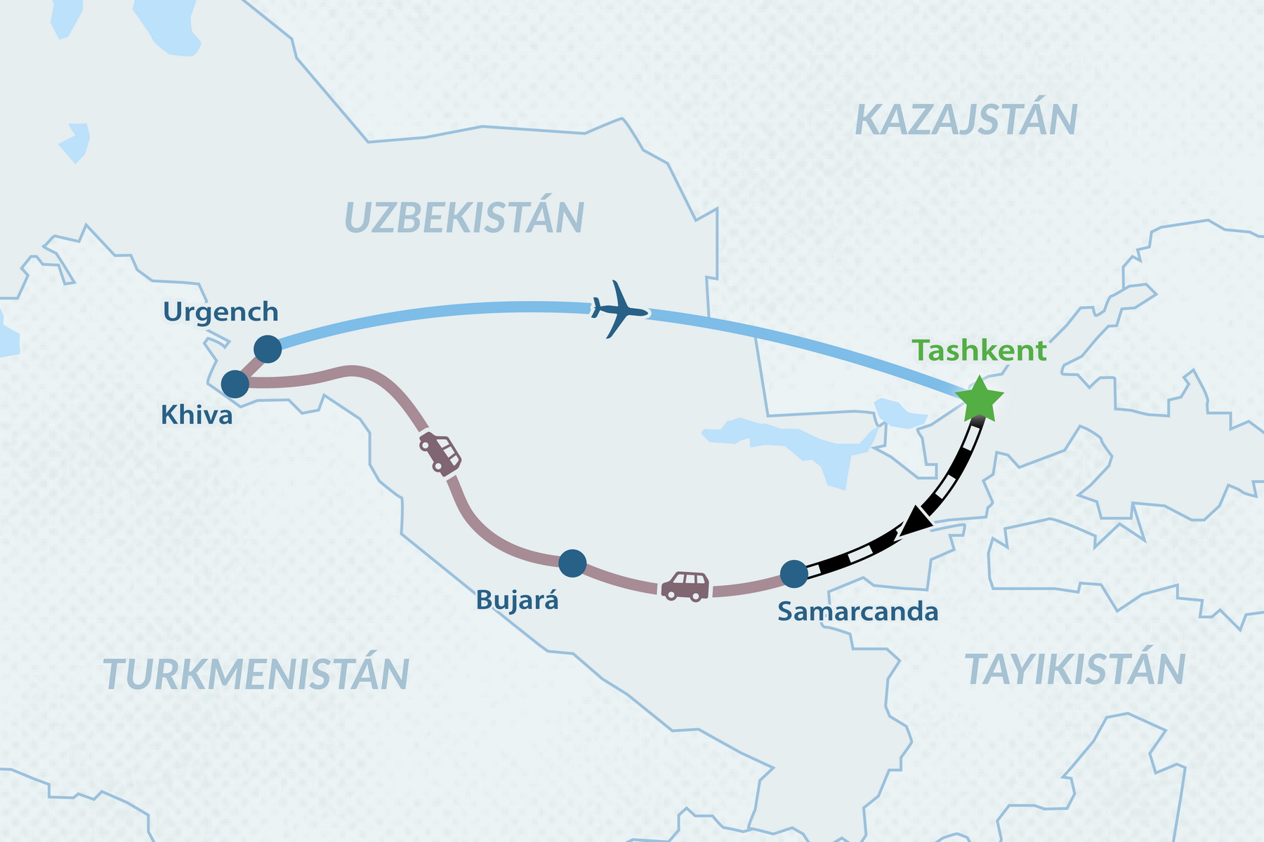 Circuito Grupal a Uzbekistán por la Ruta de la Seda 2026 - en Español Mapa