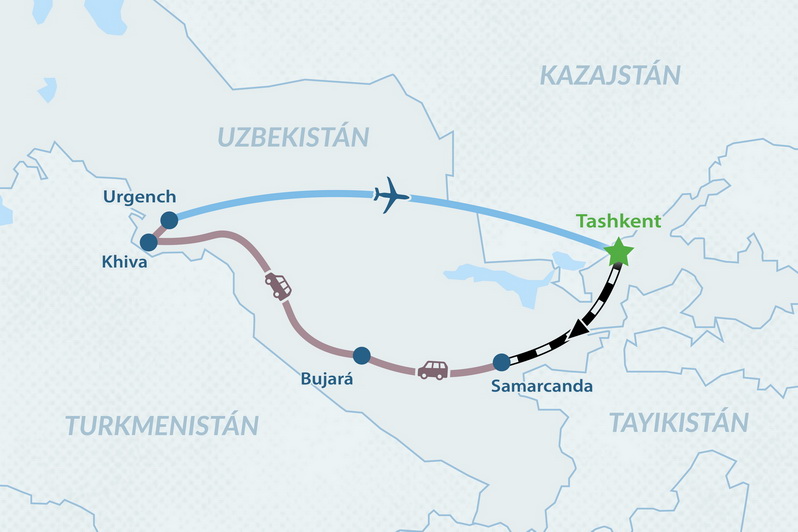 Circuito Grupal a Uzbekistán por la Ruta de la Seda 2026 - en Español Mapa