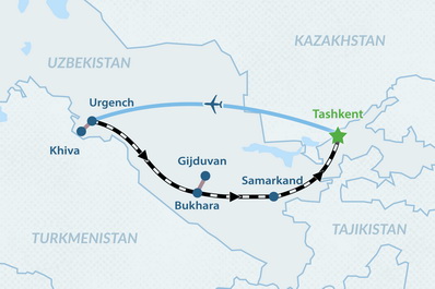 10-day Uzbekistan Relaxed Tour Map