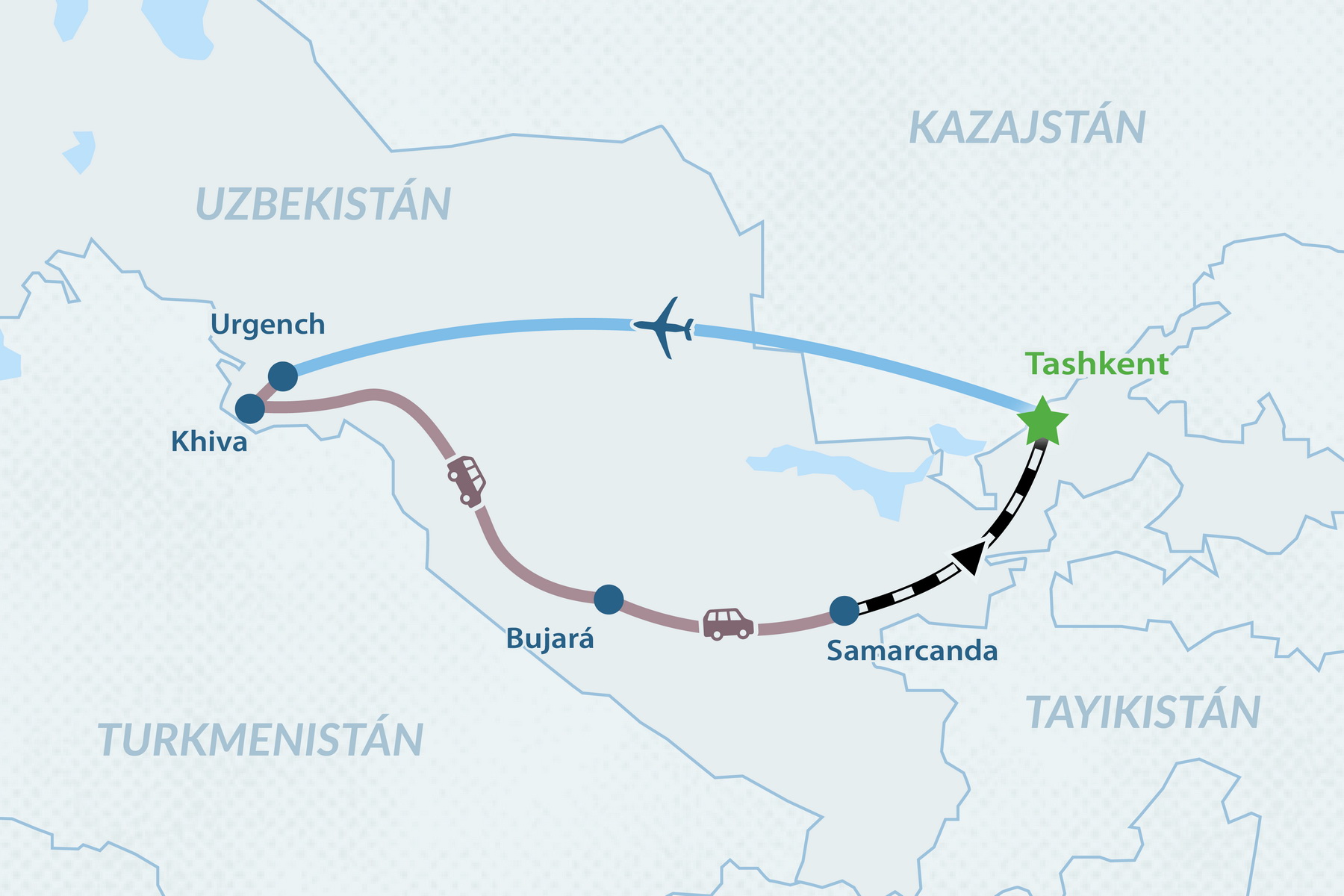Uzbekistán desde Tashkent 2026 - en Español Mapa