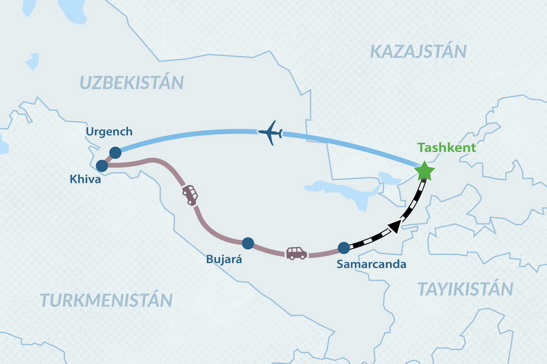 Uzbekistán desde Tashkent 2026 - en Español Mapa