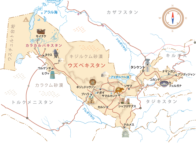 ウズベキスタン旅行地図